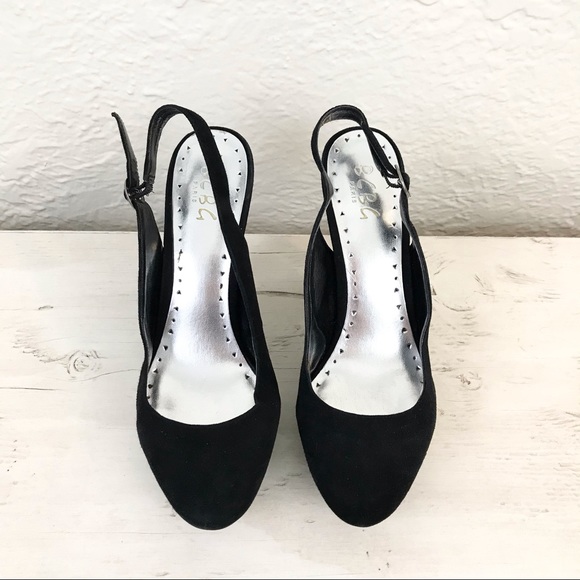 BCBG Paris Platform Heels Black Suede Slingback 8.5 - Picture 3 of 7